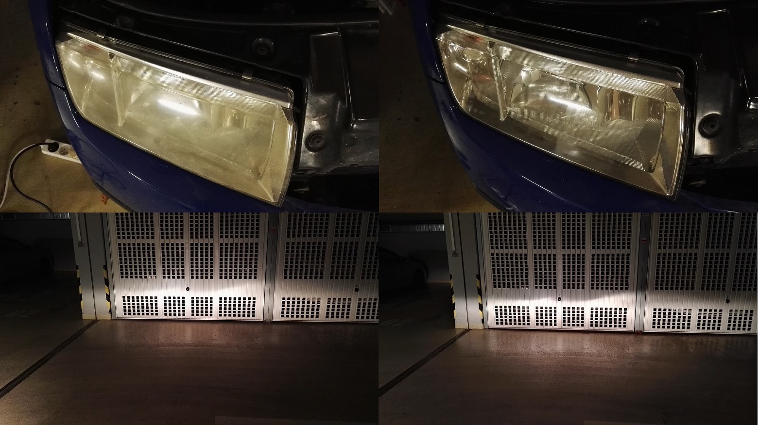 Porovníní svítivosti zašlých a vyleštěných světlometů Škoda Fabia